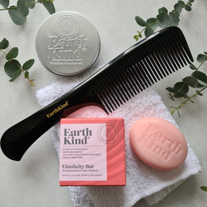 EarthKind Elasticity Treatment Bar with Travel-friendly Storage Tin & plastic-free Organic Rubber Comb